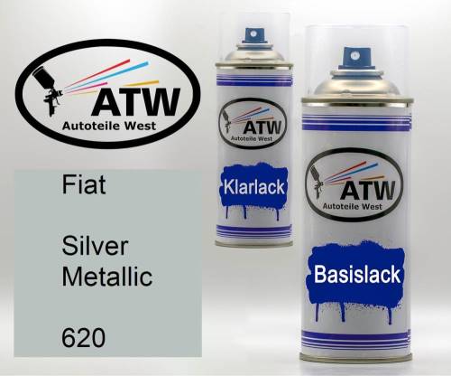 Fiat, Silver Metallic, 620: 400ml Sprühdose + 400ml Klarlack - Set, von ATW Autoteile West.